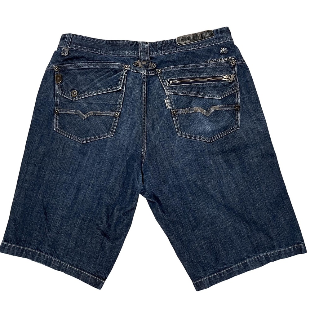Parish Denim Shorts Mens 38 Blue Bermuda Button Fly Streetwear Pockets Relaxed - Picture 4 of 8